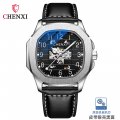 Chenxi new genuine leather high-end square mechanical watch for men waterproof luminous automatic hollow mechanical watch