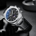 Chenxi Multifunctional Men's Watch Moon Phase Calendar Chronograph Waterproof Black Steel Strap