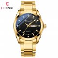 Chenxi fashion couple watch dual calendar with diamond steel strap men's and women's quartz watch