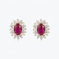 S925 silver earrings high-end luxury pigeon blood red petal-shaped earrings light luxury style earrings