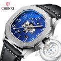 Chenxi new genuine leather high-end square mechanical watch for men waterproof luminous automatic hollow mechanical watch