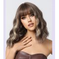 Gradient Color Bangs Short Curly Hair Wool Curls Natural Layers Lazy wig