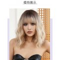 Gradient Color Bangs Short Curly Hair Wool Curls Natural Layers Lazy wig