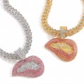 Hip-hop pink lips pendant necklace sexy temperament clavicle chain alloy full diamond lips Cuban chain