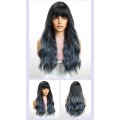 Long Hair Big Wave Air Bangs Gradient Color Full Head wig