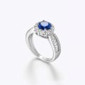 High-end blue round diamond S925 silver jewelry female high-end royal blue synthetic gemstone ring