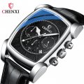 CHENXI New Multi-function Sports Watch Men's Genuine Leather Rectangular Waterproof Luminous Quartz Watch