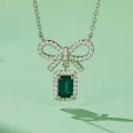Best Jewelry Cross-border European and American Bow Pendant Inlaid Cultivated Emerald Colored Gem Necklace