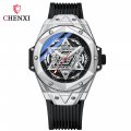 CHENXI Geometric Prismatic Rivet Cool Watch Calendar Silicone Luminous Waterproof Men's Quartz Watch