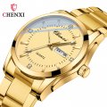 Chenxi fashion couple watch dual calendar with diamond steel strap men's and women's quartz watch