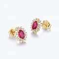S925 silver earrings high-end luxury pigeon blood red petal-shaped earrings light luxury style earrings