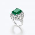 High-end Fashion Wood Green 925 Sterling Silver Jewelry Emerald Halo Ring