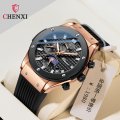 Chenxi multifunctional true three-eye six-pin men's watch thin calendar moon phase timing silicone quartz watch
