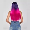 New Women Fashion Gradient Pink Long Straight Hair Chemical Fiber Wig