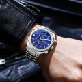 Chenxi Multifunctional Men's Watch Moon Phase Calendar Chronograph Waterproof Black Steel Strap