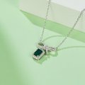 Best Jewelry Cross-border European and American Bow Pendant Inlaid Cultivated Emerald Colored Gem Necklace