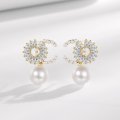 S925 Silver Needle Light Luxury Double C Pearl Earrings for Women