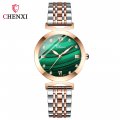 Chenxi small square watch for women genuine leather fashion waterproof peacock stone pattern watch female ins style small green 