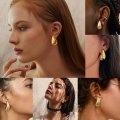 Hollow water drop earrings 18K gold glossy lightweight stud earrings
