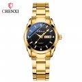 Chenxi fashion couple watch dual calendar with diamond steel strap men's and women's quartz watch