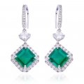 Square High Carbon Diamond Cultured Emerald S925 Silver Plated White Gold Earrings