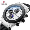 Chenxi multifunctional true three-eye six-pin men's watch thin calendar moon phase timing silicone quartz watch