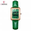 Chenxi small square watch for women genuine leather fashion waterproof peacock stone pattern watch female ins style small green 