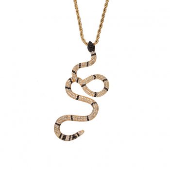 Hip-hop hot style large colored cobra pendant real gold electroplated micro-inlaid zircon zodiac snake necklace