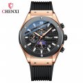 Chenxi multifunctional true three-eye six-pin men's watch thin calendar moon phase timing silicone quartz watch