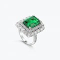 Hot selling light luxury style 925 sterling silver jewelry emerald halo ring