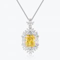 High Quality S925 Silver Fancy Yellow Sugar Cube Shape Pendant Women's Necklace
