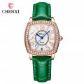 Chenxi Wine Barrel Square Fashion Watch Women Waterproof Digital Calendar Quartz Strap Diamond Genuine Leather Women's Watch