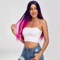 New Women Fashion Gradient Pink Long Straight Hair Chemical Fiber Wig