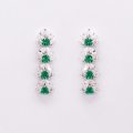 Vintage S925 silver emerald zircon earrings stacked heart-shaped earrings female net celebrity earrings