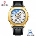 Chenxi new genuine leather high-end square mechanical watch for men waterproof luminous automatic hollow mechanical watch