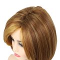 New Brown Short Bob Hairstyle Fashion Pick Dyeing Button Chemical Fiber Wig