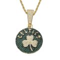 Basketball Celtics Team Pendant Copper Inlaid Zircon Four-Leaf Clover Round Fan Memorial Hip-Hop Necklace