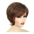 Fashion Women Fluffy oblique bangs short Straight Hair brown Chemical Fiber Wig