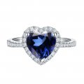 925 Sterling Silver Jewelry Fancy Heart Cut Royal Blue Zircon Double Halo Ring