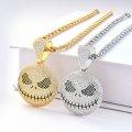 New Halloween skull ghost face pendant micro inlaid zircon round hip hop necklace