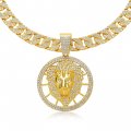 Full diamond lion head pendant retro domineering gold-plated Cuban chain hip-hop accessories
