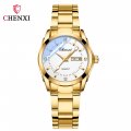 Chenxi fashion couple watch dual calendar with diamond steel strap men's and women's quartz watch