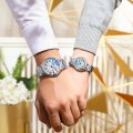 Chenxi Roman Couple Calendar Blue Pink White Steel Waterproof Luminous Classic Spherical Quartz Watch
