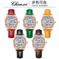 Chenxi popular watch for women solid steel strap ladies fashion with diamond hollow automatic mechanical watch waterproof lumino