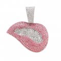 Hip-hop pink lips pendant necklace sexy temperament clavicle chain alloy full diamond lips Cuban chain