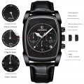 CHENXI New Multi-function Sports Watch Men's Genuine Leather Rectangular Waterproof Luminous Quartz Watch