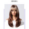 New Gradient Color High-level Medium-length Curly Hair summer Dopamine wig