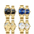 Chenxi fashion couple watch dual calendar with diamond steel strap men's and women's quartz watch