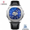 Chenxi new genuine leather high-end square mechanical watch for men waterproof luminous automatic hollow mechanical watch