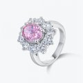 Hot sale new style ice flower cut vivid pink high carbon diamond S925 sterling silver ring